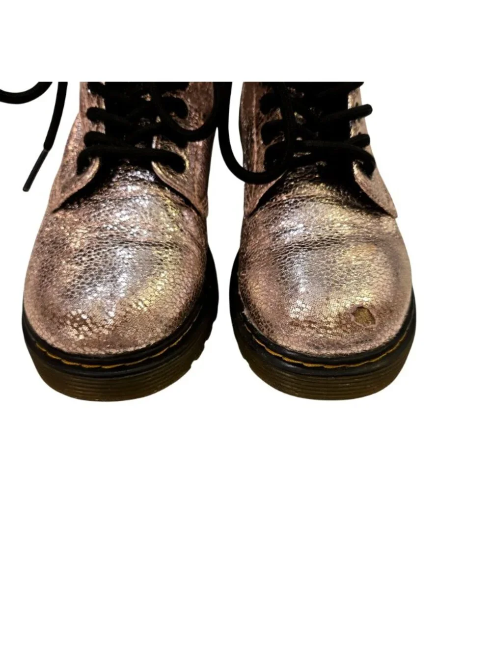 Dr. Martens Junior 1460 Kid's Pink Crinkle Metallic Lace-up Side Zip Boots 11